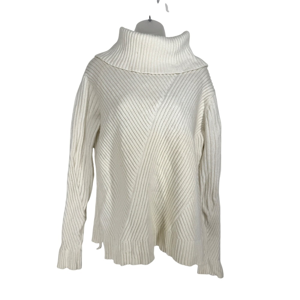 Ann Taylor Ivory Alpaca Wool Ribbed Cowl Neck Sweater L Oversized Minimalist